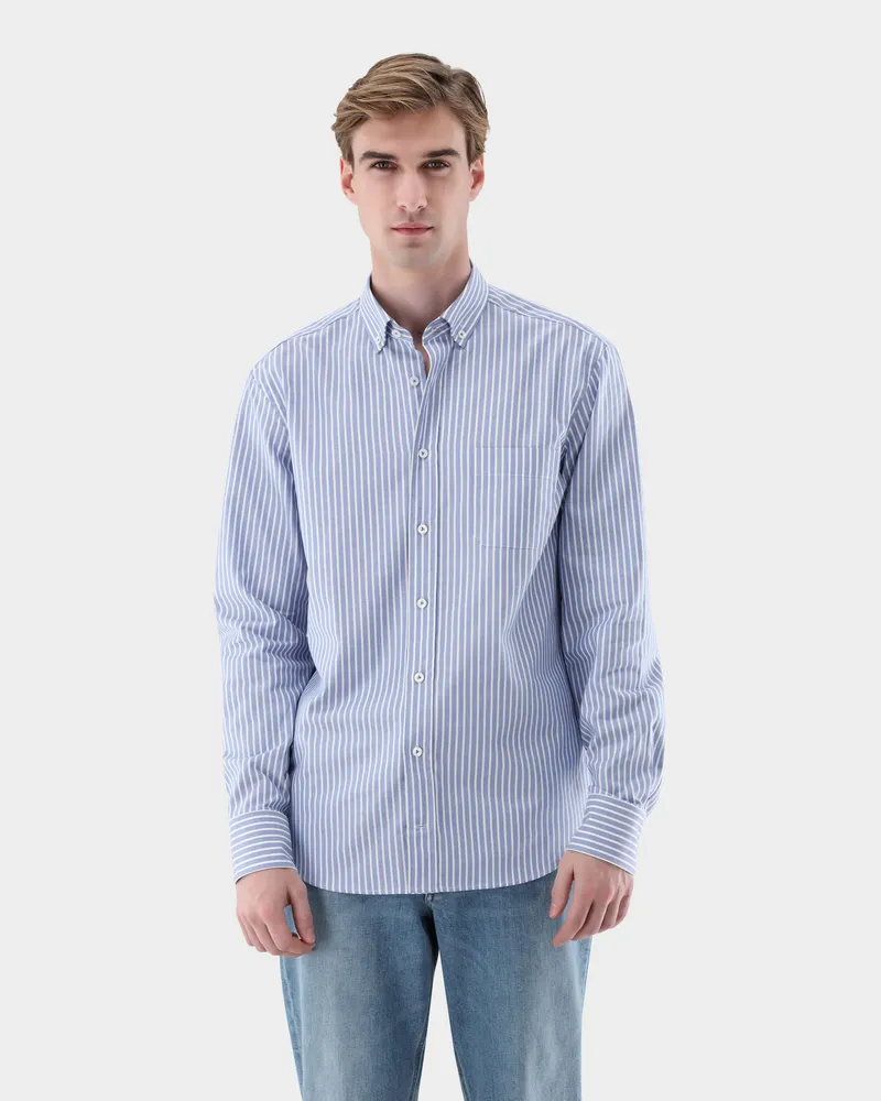 van Laack Oxfordhemd mit Streifen Tailor Fit Blau
