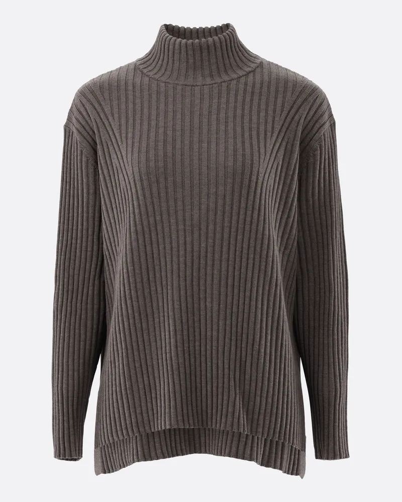 van Laack Stehkragenpullover aus Rippstrick Beige