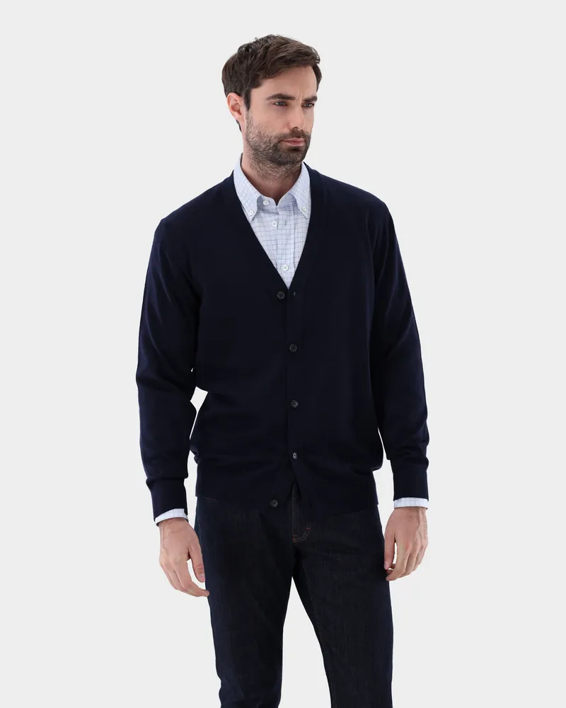 van Laack Cardigan aus merzerisierter Merinowolle Blau