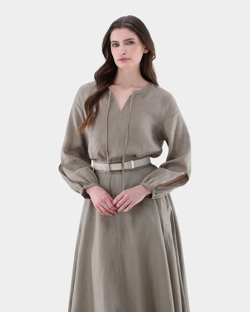 van Laack Tunika aus Leinen mit Bindeband Grün