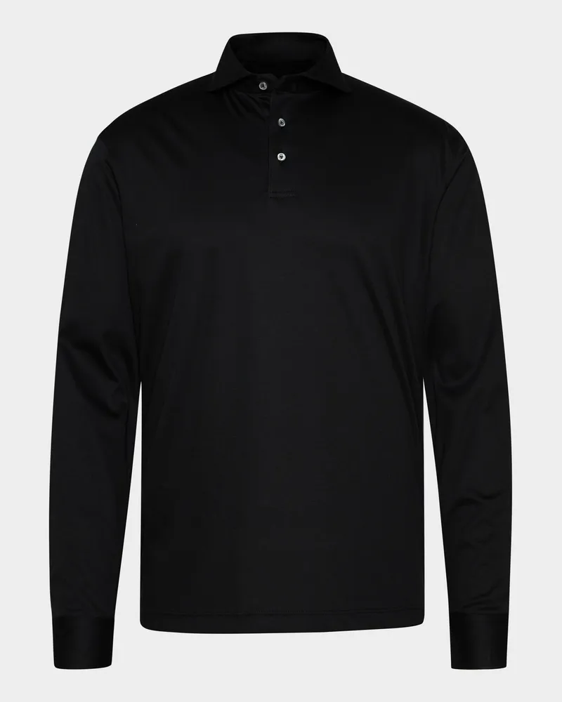 van Laack Poloshirt mit Langarm aus Schweizer Baumwolljersey Schwarz