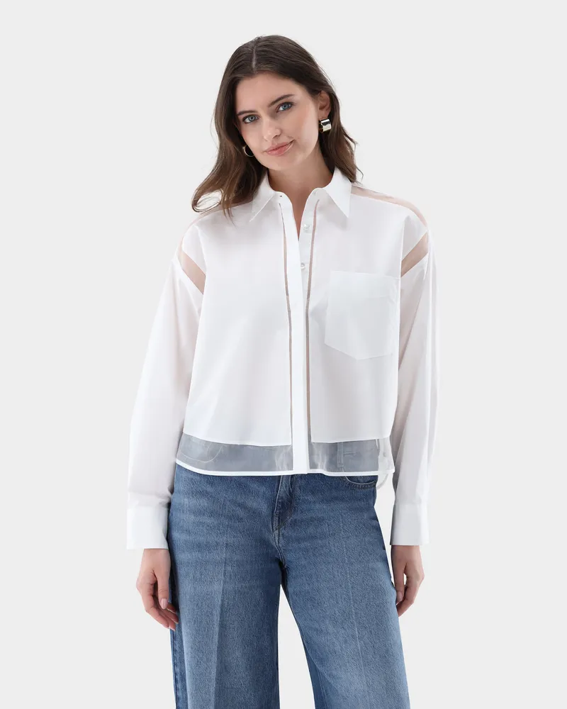 van Laack Hemdbluse mit Seiden-Organza Details Weiß