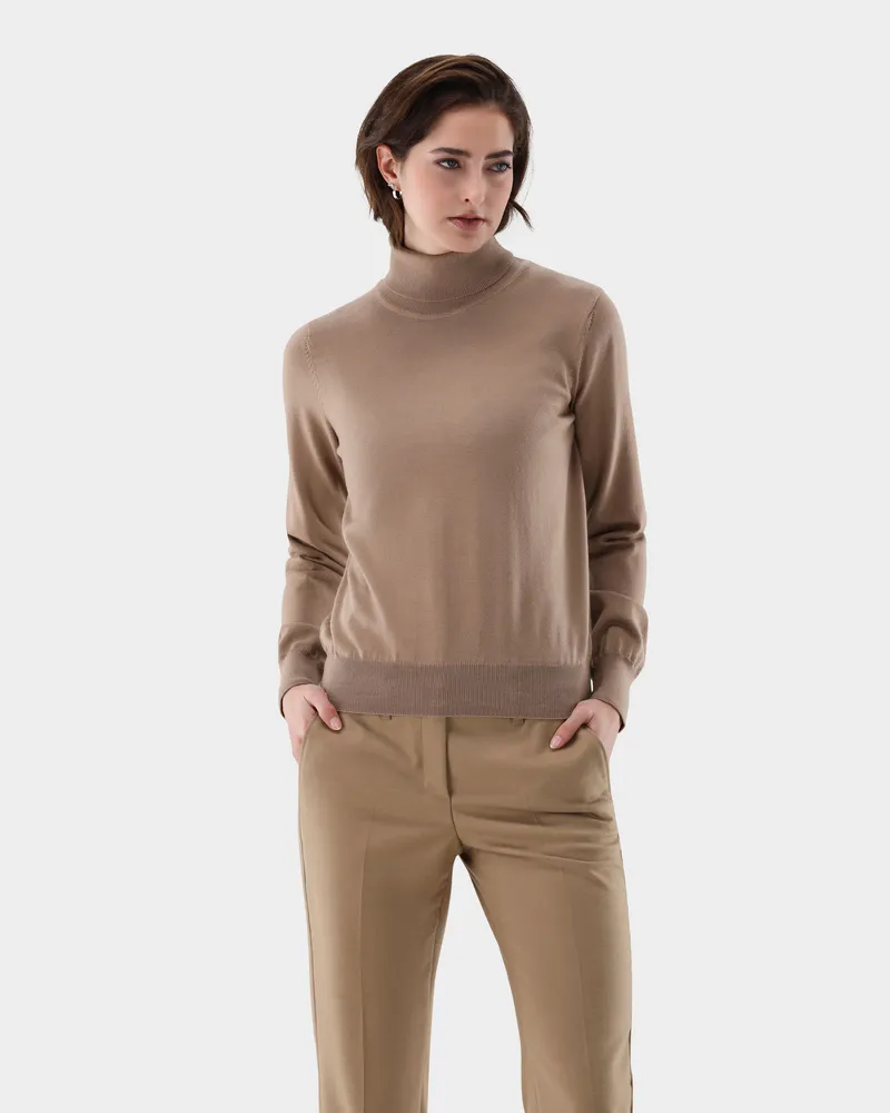 van Laack Rollkragenpullover aus Merzerisierter Merinowolle Beige
