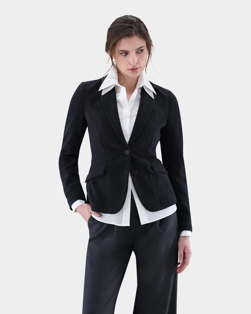 van Laack Blazer gerippt aus Samt Blau