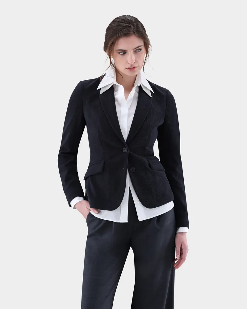 van Laack Blazer gerippt aus Samt Blau