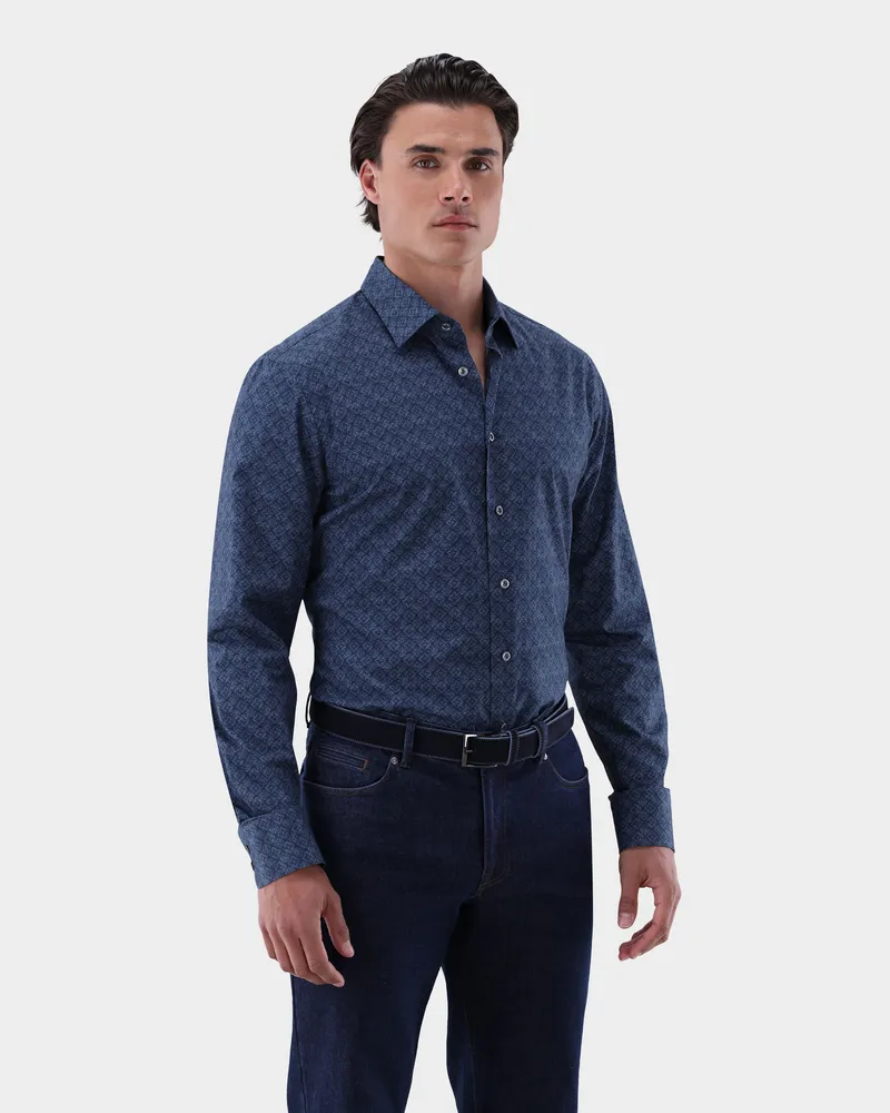 van Laack Hemd mit Medaillon Druck Slim Fit Blau