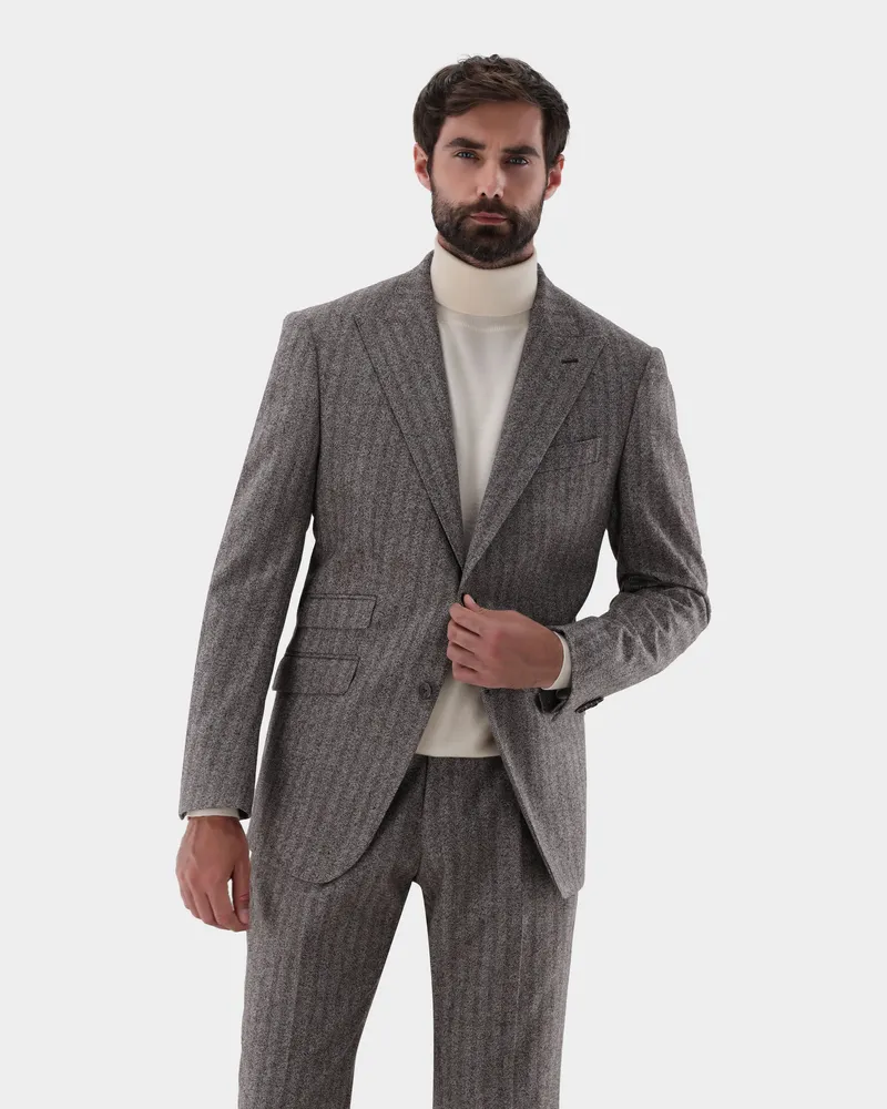 van Laack Sakko aus Wolle mit Fischgrät-Struktur Beige