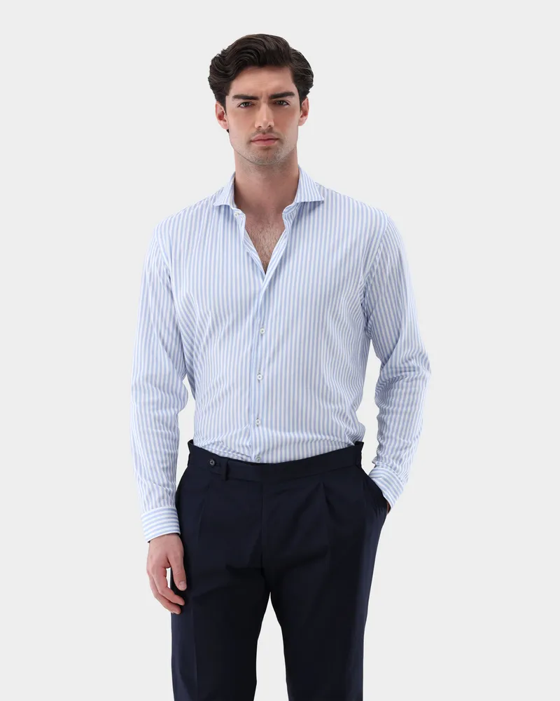 van Laack Jerseyhemd aus Schweizer Baumwolle mit Streifendruck Blau