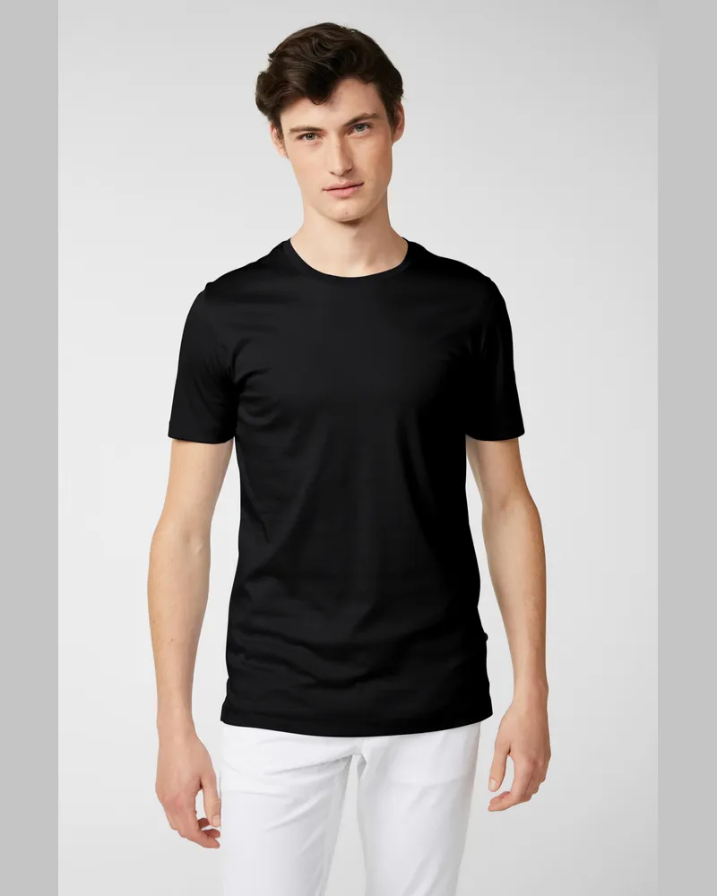 van Laack T-Shirt aus Schweizer Baumwolle mit Rundhals Slim Fit Schwarz