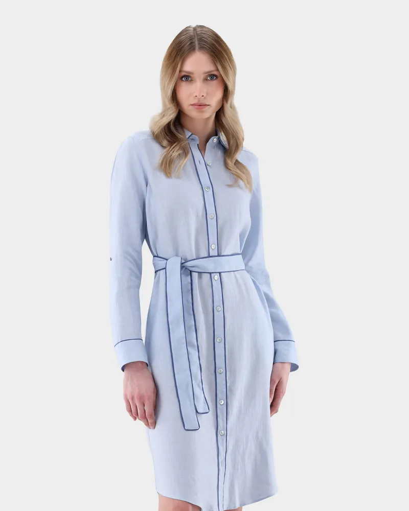 van Laack Hemdblusenkleid aus Leinen Blau