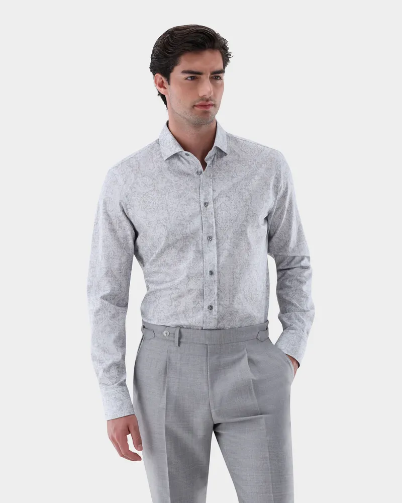 van Laack Flanellhemd mit Paisley Druck Tailor Fit Grau