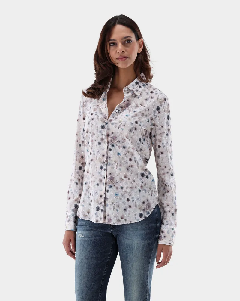 van Laack Hemdbluse tailliert mit Blumen Druck Beige