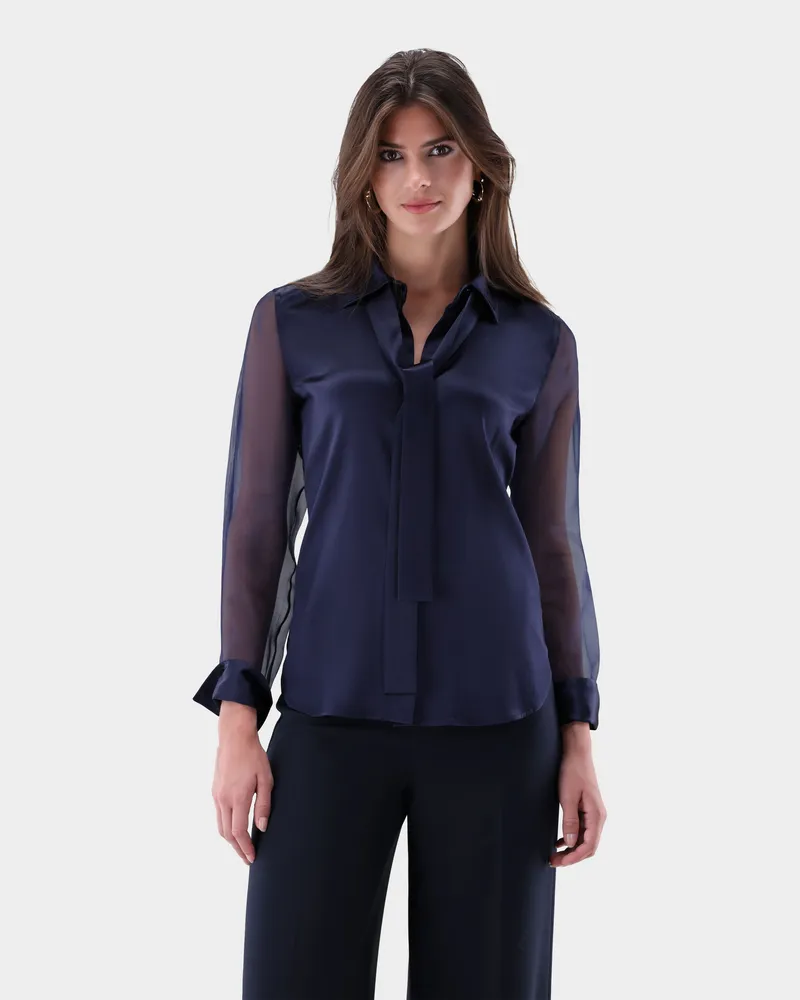 van Laack Seidenbluse mit Organza Ärmeln Blau
