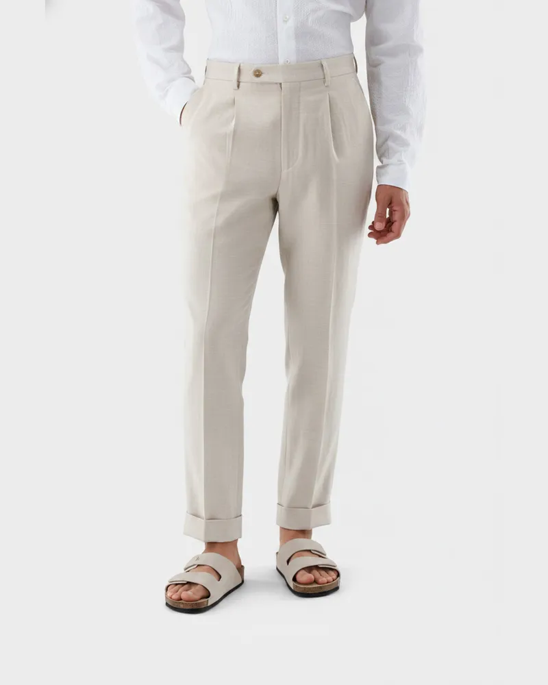 van Laack Hose aus Wolle und Leinen mit Straight Leg Beige