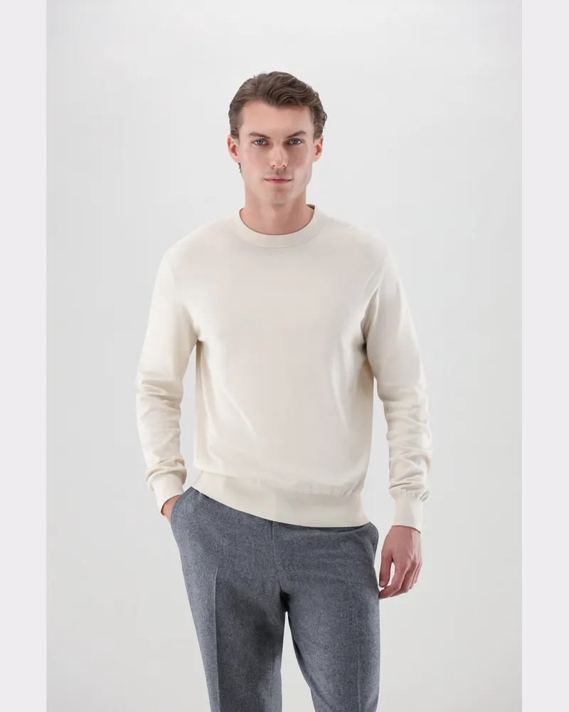 van Laack Rundhalspullover mit Baumwolle und Seide Beige