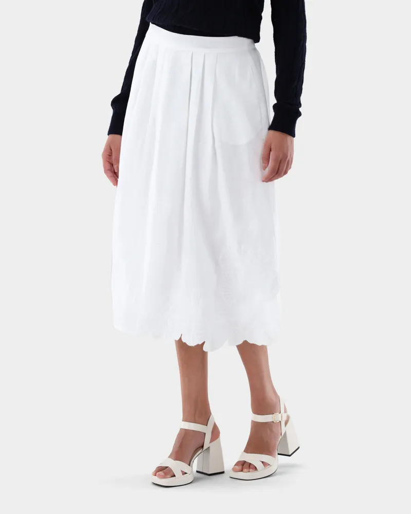 van Laack Rock aus Leinen mit Ginkgo-Stickerei Cremefarben