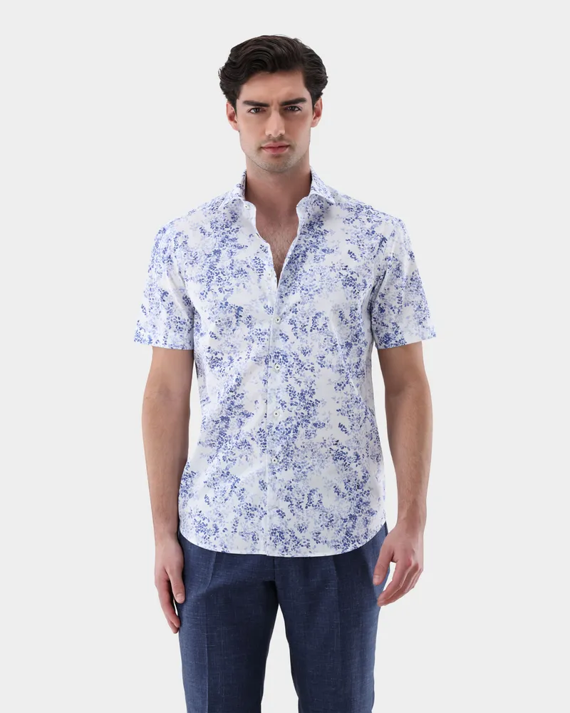 van Laack Popeline Hemd mit Blumen-Druck Tailor Fit Weiß
