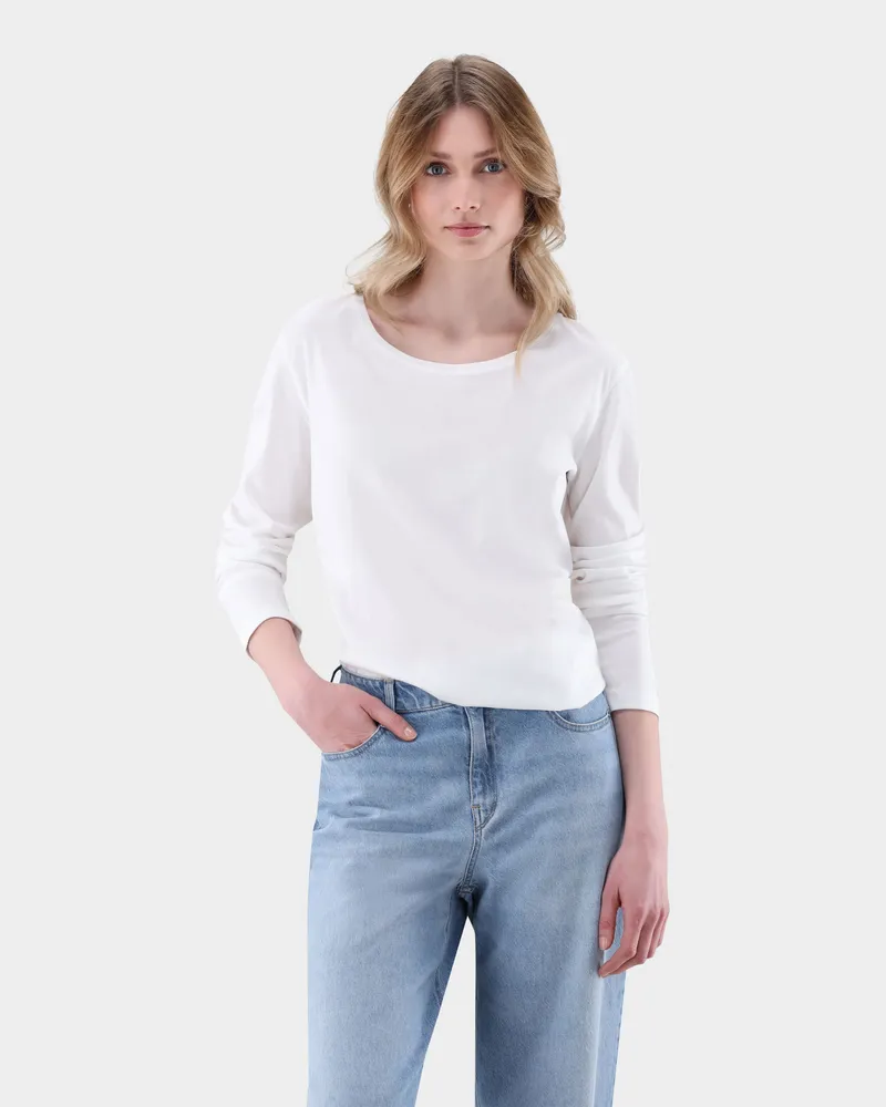 van Laack Langarm Jersey T-Shirt Weiß