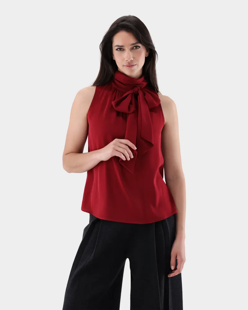 van Laack Ärmellose Seidenbluse mit Schluppe Rot