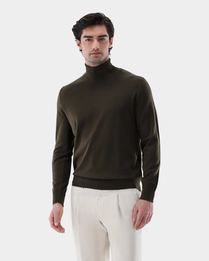 van Laack Rollkragenpullover aus Merzerisierter Merinowolle Grün