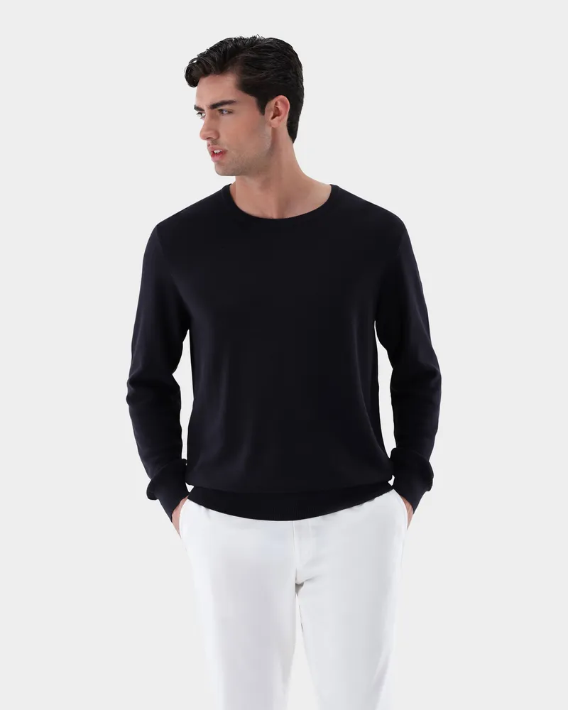 van Laack Rundhalspullover mit Reiskorn Optik Blau