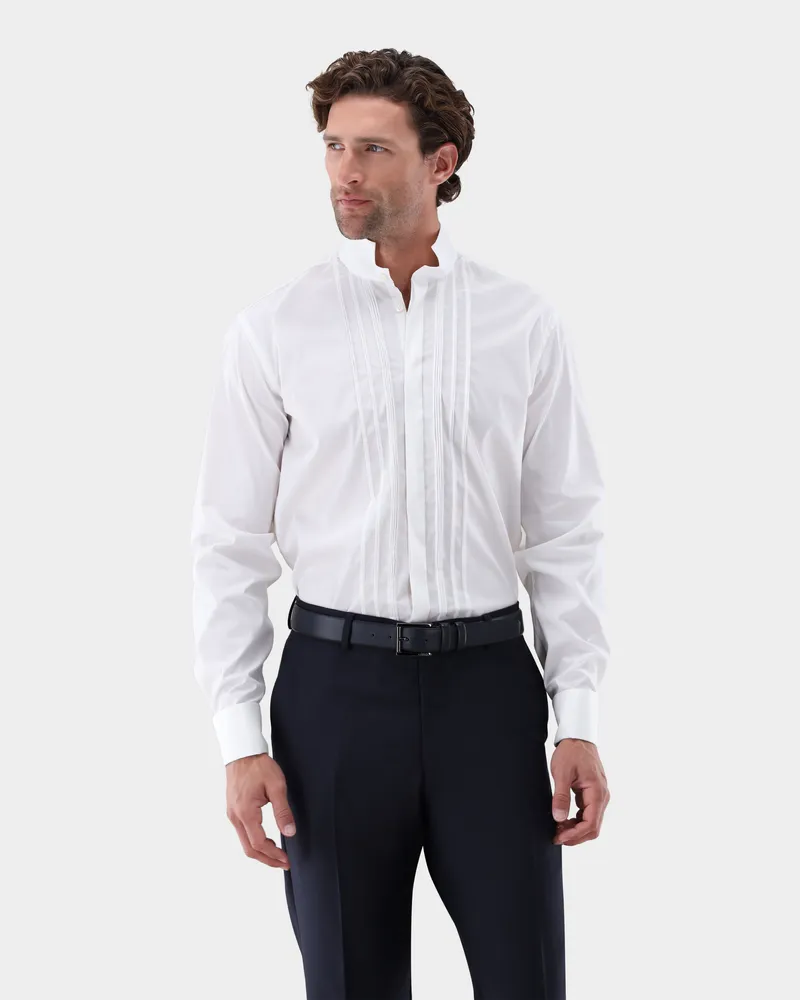 van Laack Hemd mit hohem Stehkragen und Biesen Cremefarben