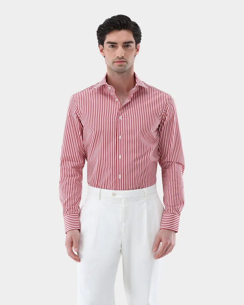 van Laack Gestreiftes Hemd aus Popeline mit Haifischkragen Rot