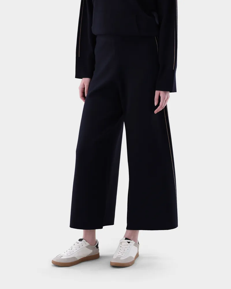 van Laack Strickhose mit weitem Bein und Detail Blau