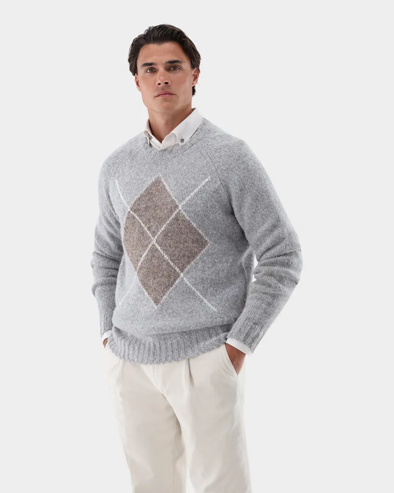 van Laack Rundhalspullover mit Argyle-Muster Grau