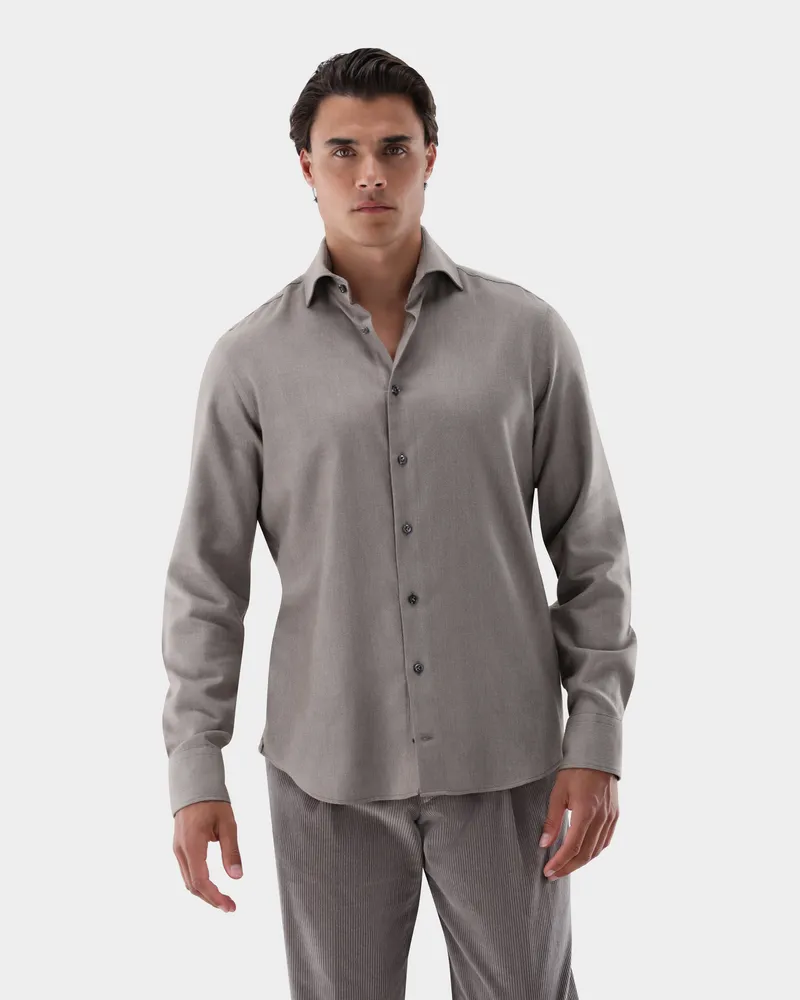 van Laack Flanellhemd mit Haifischkragen Beige