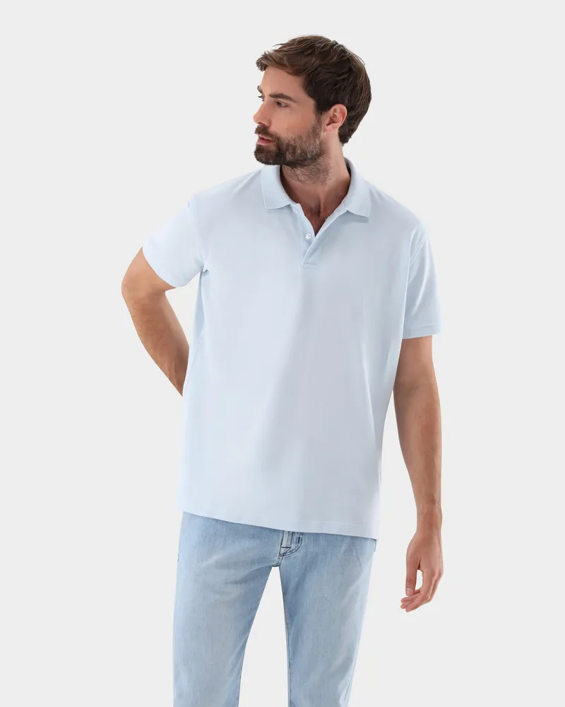 van Laack Poloshirt aus Piqué Blau