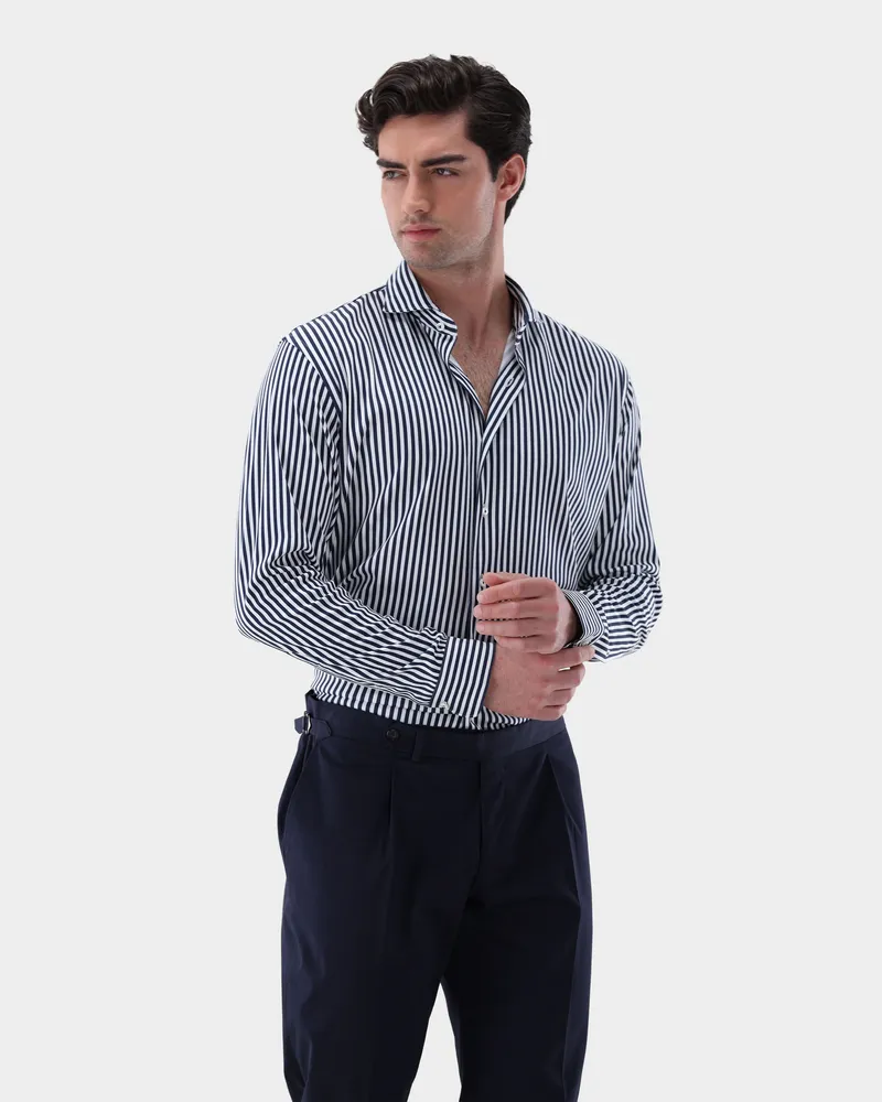 van Laack Jerseyhemd aus Schweizer Baumwolle mit Streifendruck Blau