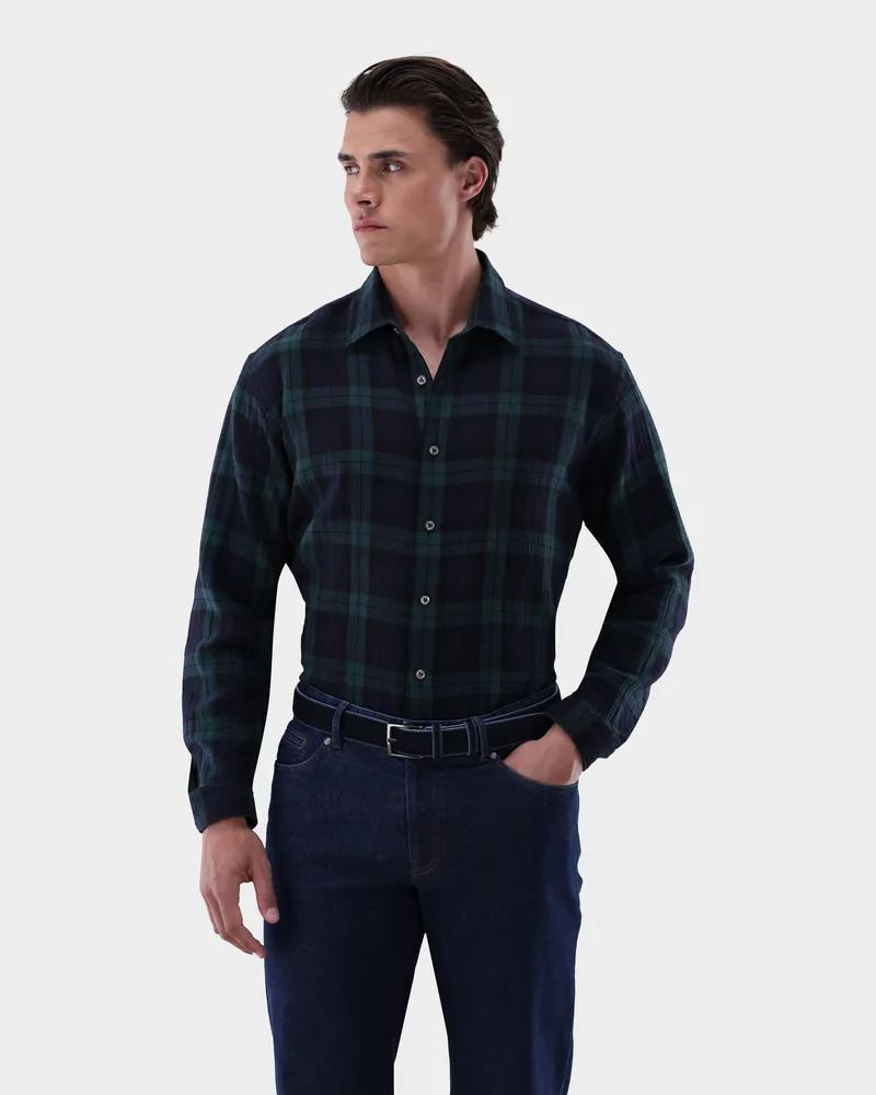 van Laack Flanellhemd kariert Tailort Fit Blau