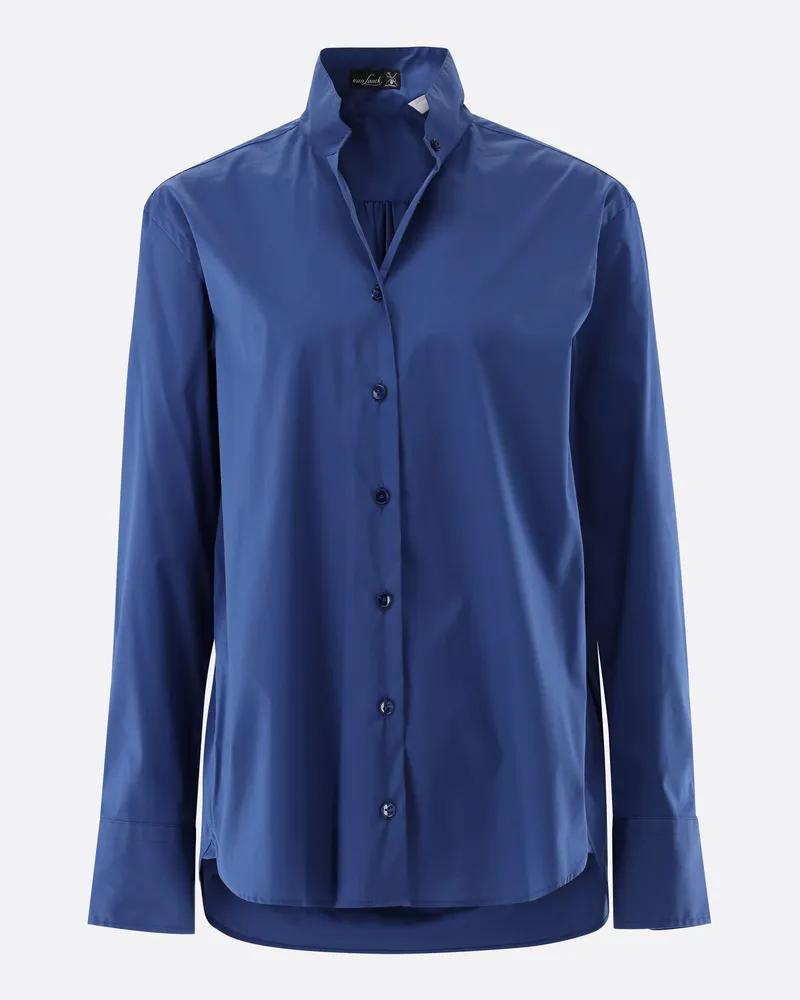 van Laack Lockere Bluse mit hohem Stehkragen und Stretch Blau
