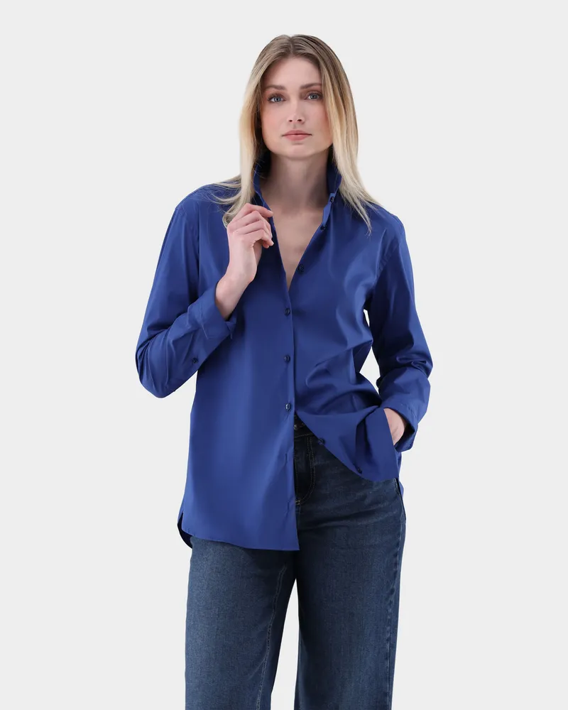van Laack Lockere Bluse mit hohem Stehkragen und Stretch Blau