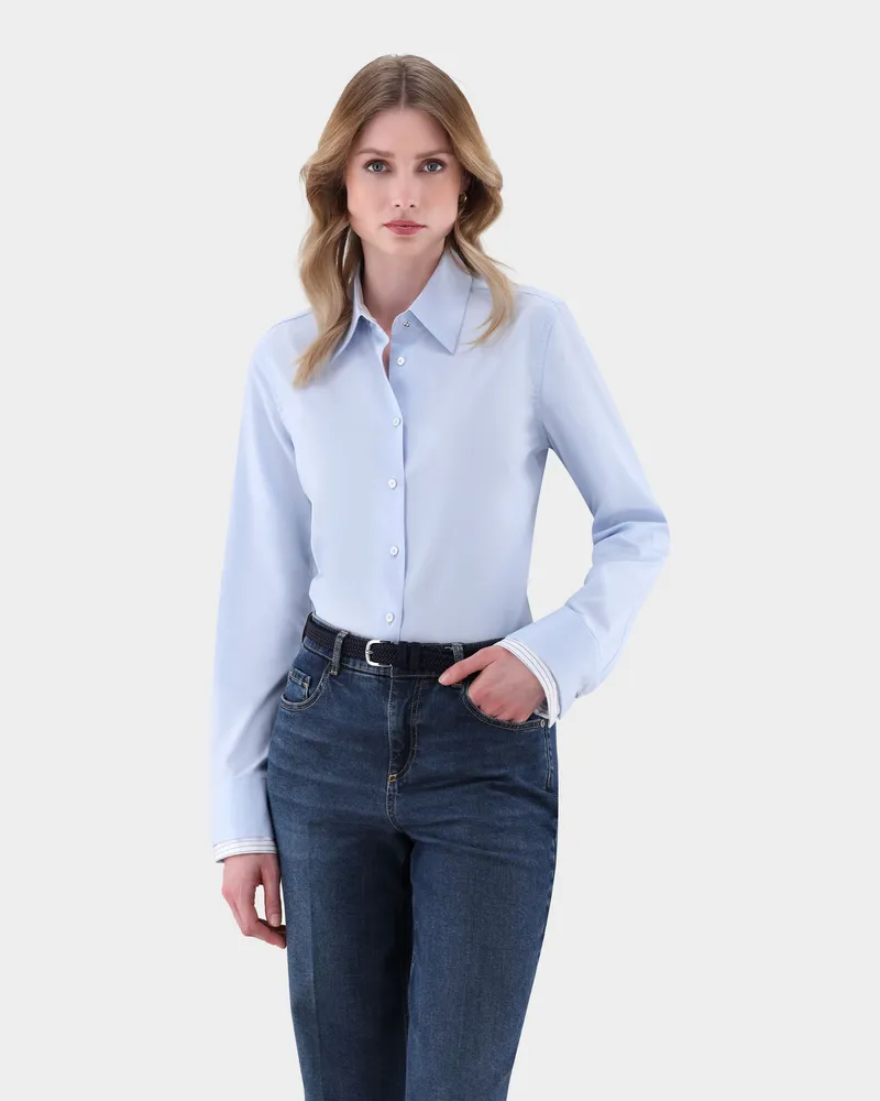 van Laack Hemdbluse mit Doppelmanschette und Kontrasten Blau