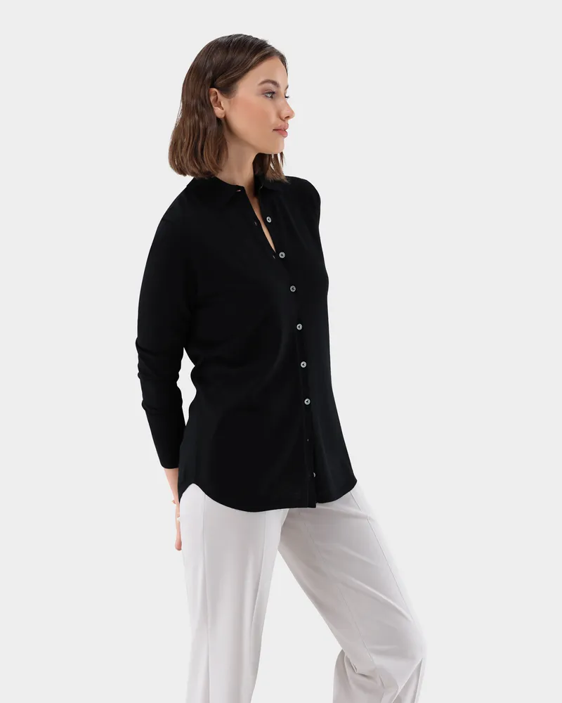 van Laack Strick-Bluse aus Merinowolle Schwarz