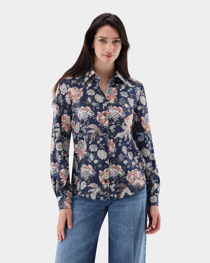 van Laack Hemdbluse mit Blumenprint Blau