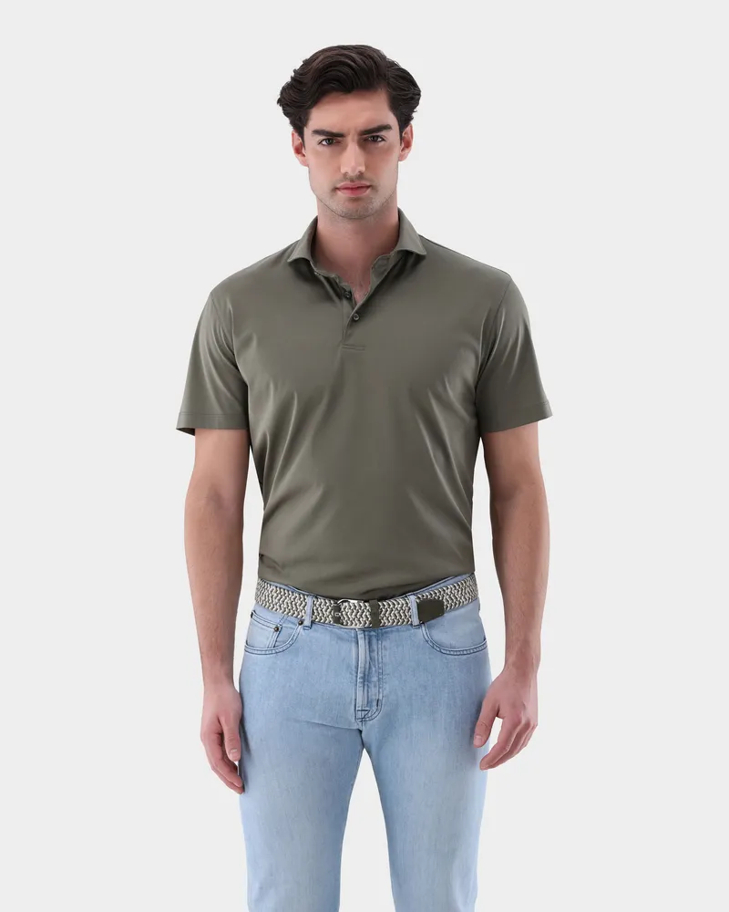 van Laack Poloshirt mit Langarm aus Schweizer Baumwolljersey Grün