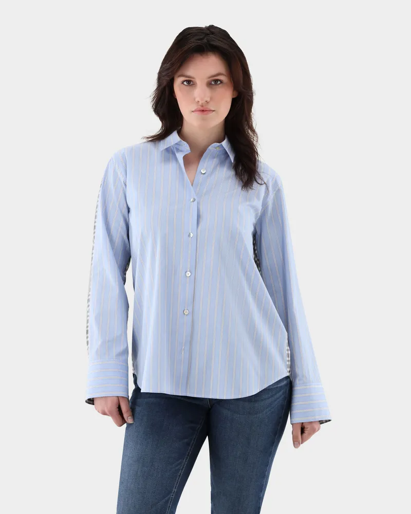 van Laack Hemdbluse aus kontrastierenden Stoffen Blau