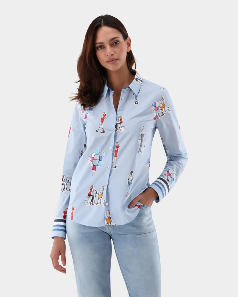 van Laack Hemdbluse mit Druck Blau