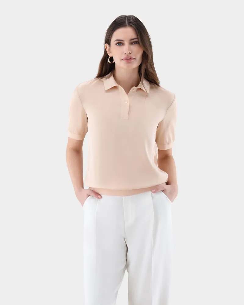 van Laack Poloshirt aus Seidensatin Beige