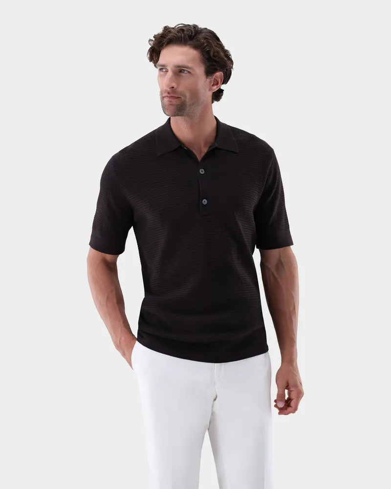 van Laack Strick Polo mit Retro Struktur Beige