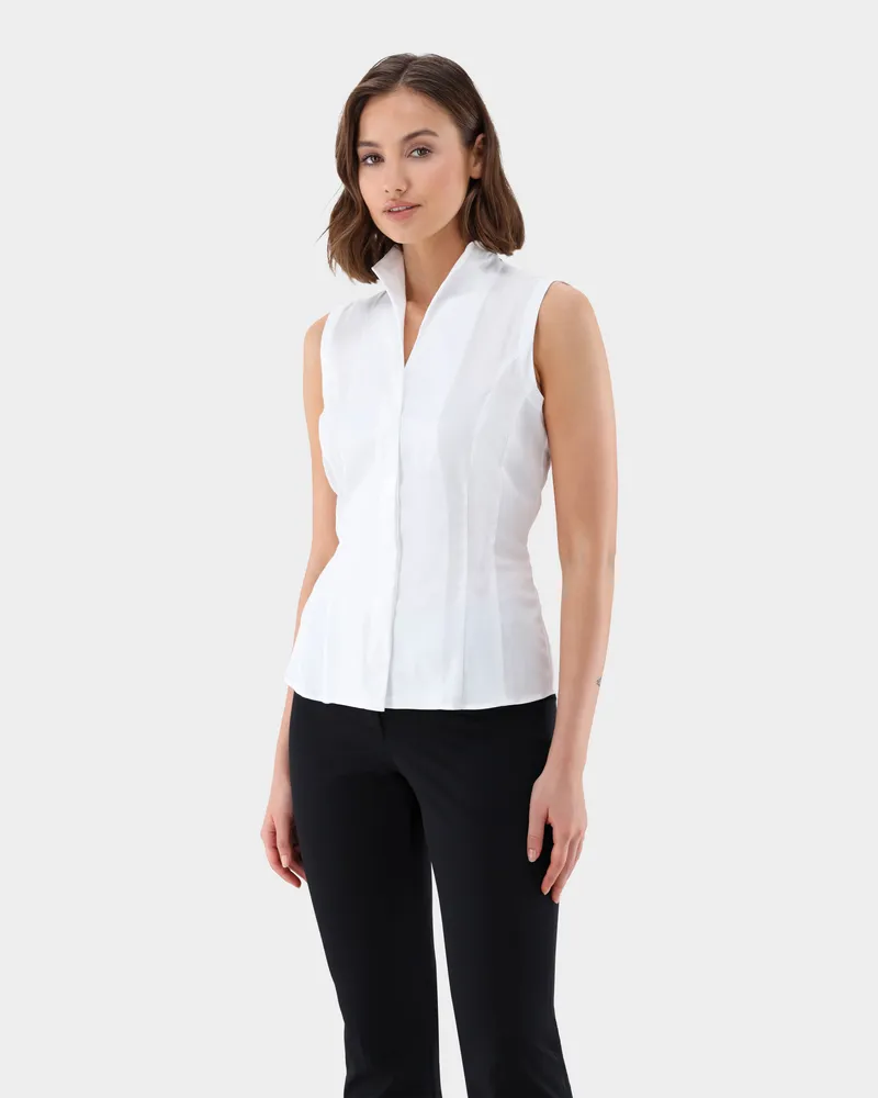 van Laack Ärmellose Kelchkragenbluse mit Stretch Weiß