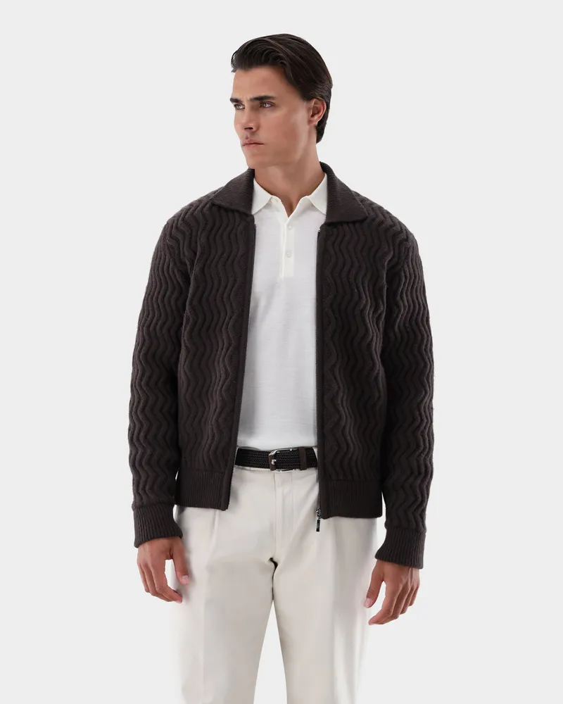 van Laack Strukturierte Strickjacke aus Lammwolle Beige