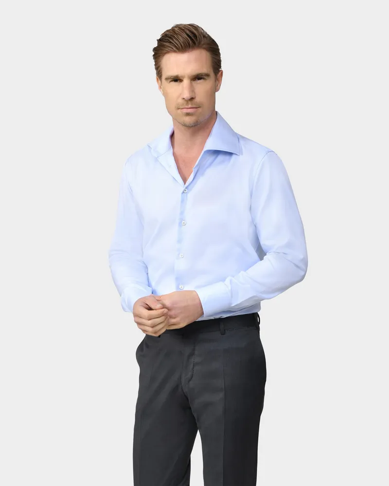 van Laack Twill Hemd mit Fischgrat Tailor Fit Blau