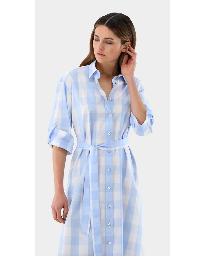 van Laack Kariertes Midi-Kleid aus Baumwoll-Popeline Blau