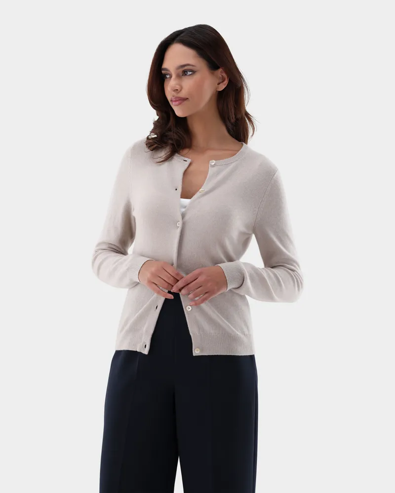 van Laack Kaschmir Strickjacke mit Rundhalsausschnitt Beige