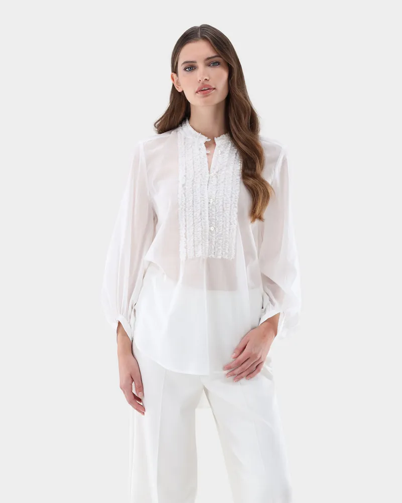 van Laack Schlupfbluse mit Ballonärmeln und Rüschenkragen Cremefarben