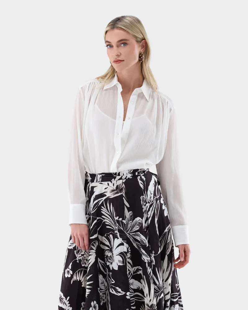 van Laack Lockere Hemdbluse mit Crinkle-Effekt Cremefarben